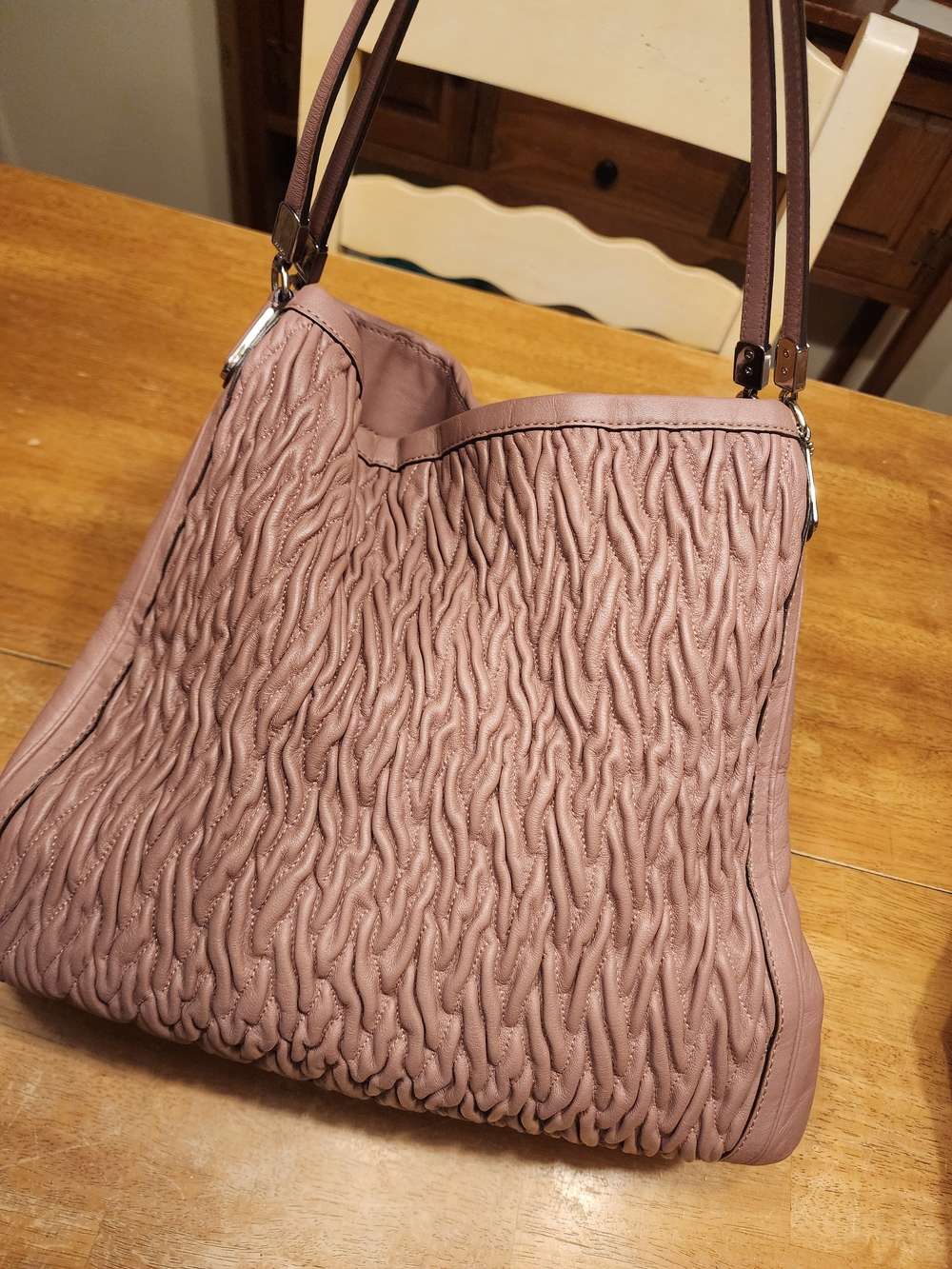 mauve Coach Madison Gathered Leather Phoebe Shoulder Bag
